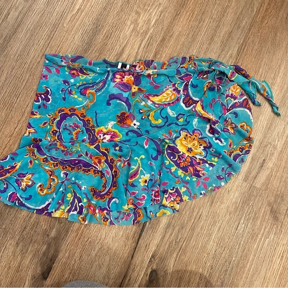 Vtg Y2K Ralph Lauren Swim Tie Skirt Cover Up Women’s Med Blue Floral Mesh Beach